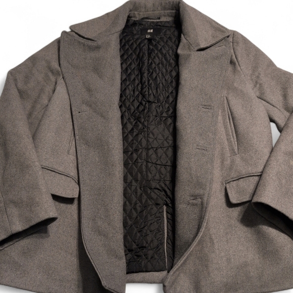 H&M Charcoal Heavy Double Breasted Peacoat Size 46 - Picture 2 of 8